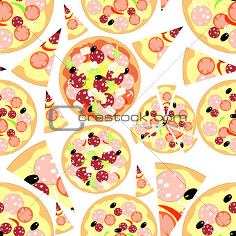 Set slice of pizza to seamless pattern. vector illustration