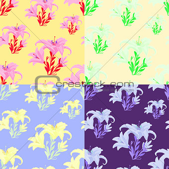 lily flowers set bright color seamless vector illustration