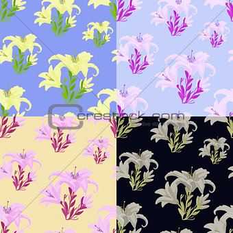 set of colored lily flowers seamless vector illustration