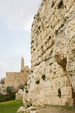 Defensive wall of the ancient holy Jerusalem .