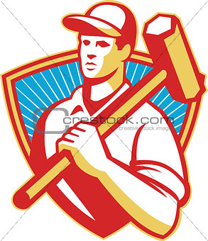 Construction Worker With Sledgehammer Retro