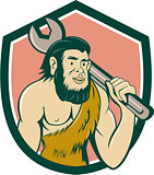 Neanderthal CaveMan With Spanner Crest Cartoon