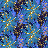 Abstract indigo blue batik flower pattern.