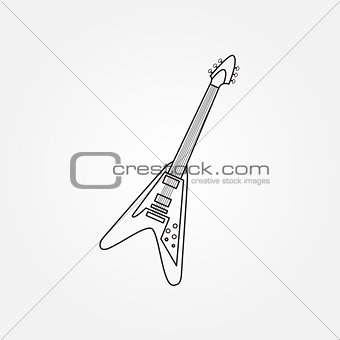 Isolated monochrome black and white electric guitar silhouette