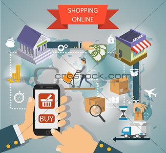 Set of flat design concepts online shopping, mobile marketing and digital .