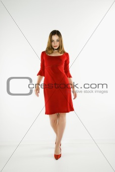Woman in red dress.