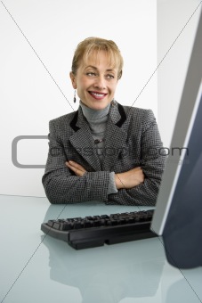 Woman at computer.