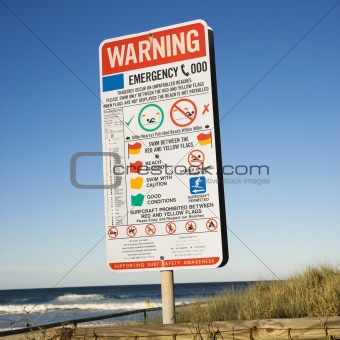 Warning sign on beach.