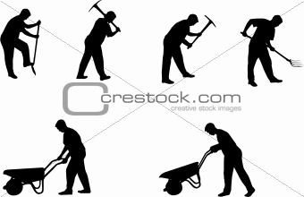 man with tools silhouettes