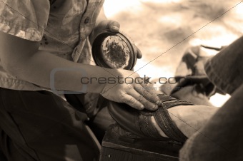 Mexican Boy polishing shoes