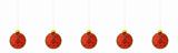 Multiple red hanging Christmas ornaments