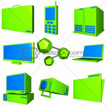 Information Technology Business Industry Icons Set - Blue Green