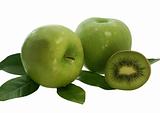 two green apples and half of kiwi fruit