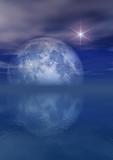 Full Moon Bright Star Over Sea