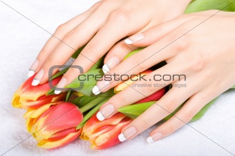 Manicure and tulips