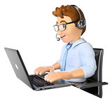 3D Man working in a call center