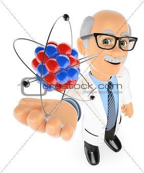 3D Physics teacher with an atom