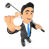 3D Businessman with a ball and a golf club