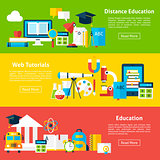 Distance Education and Web Tutorials Flat Horizontal Banners