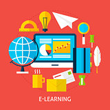 Education and Online Learning Flat Concept