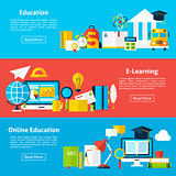 Online Education and Electronic Learning Flat Horizontal Banners