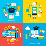 Online Education and Learning Service Flat Concepts Set