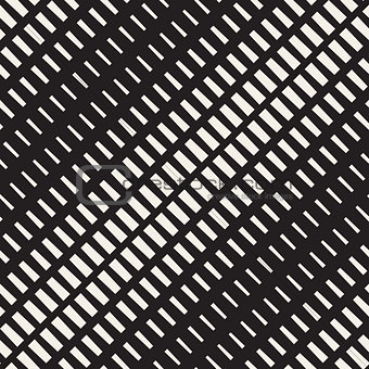 Vector Seamless Black And White Diagonal Halftone Rectangles Pattern