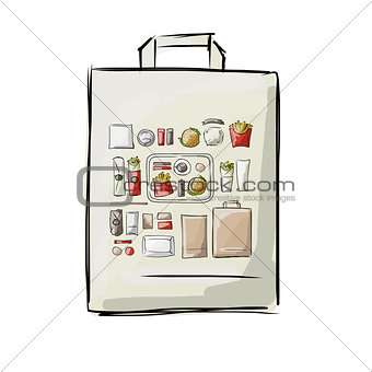 Bag with fast food, sketch for your design
