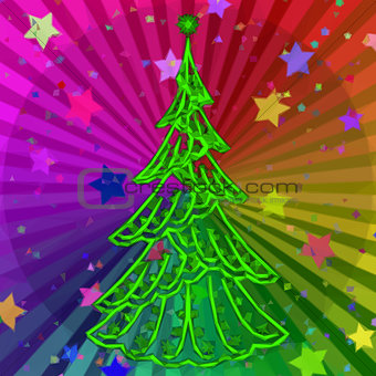Christmas Tree on Rainbow Background