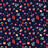 seamless pattern with raspberry, sweet cherry, strawberry