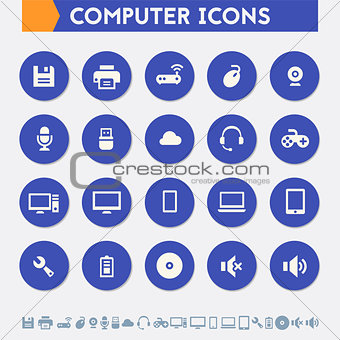 Computer icon set. Material circle buttons