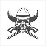 Gangster skull with cowboy hat and pistols