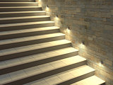 Modern staircase with backlit steps. Soft night lighting. 3d illustration.