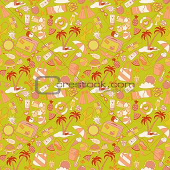 Cartoon hand-drawn doodles on the subject of summer holidays theme seamless pattern.