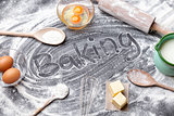 Baking and cooking concept, variety of ingredients and utensils