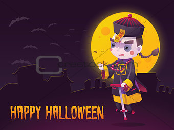 Chinese Hopping Vampire Ghost for Halloween Card
