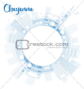 Outline Cheyenne (Wyoming) Skyline with Blue Buildings and copy 