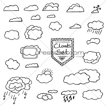 Set of Hand Drawn Doodle Clouds. Vector Illustration.