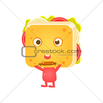 Sandwich Character Eating Sausage