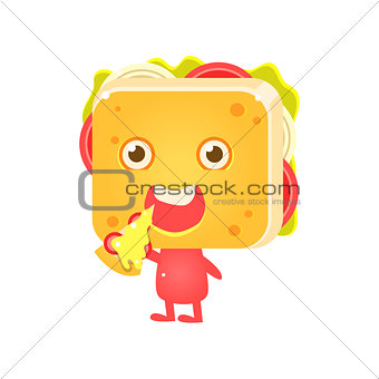 Sandwich Character Eating Pizza