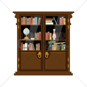 Antique Wooden Cupboard With Books