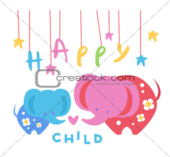 Happy Child Backdrop Illustration With Elephants