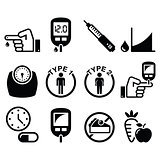 Diabetes disease, health icons set