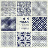 Abstract Pen Drawing Seamless Background Patterns Set