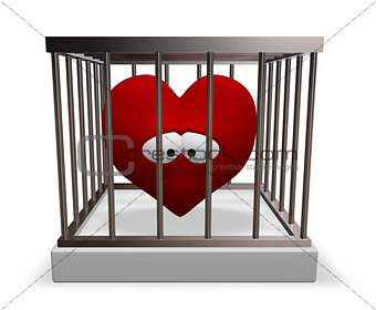 metal cage with red sad heart inside - 3d rendering