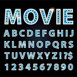 Vector blue neon lamp letters font show cinema or theather
