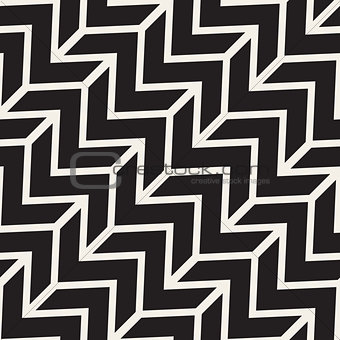 Vector Seamless Black And White ZigZag Diagonal Lines Geometric Pattern