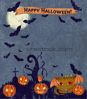 Halloween poster with cute monster.