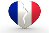 Broken white heart shape with France flag