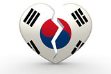 Broken white heart shape with South Korea flag